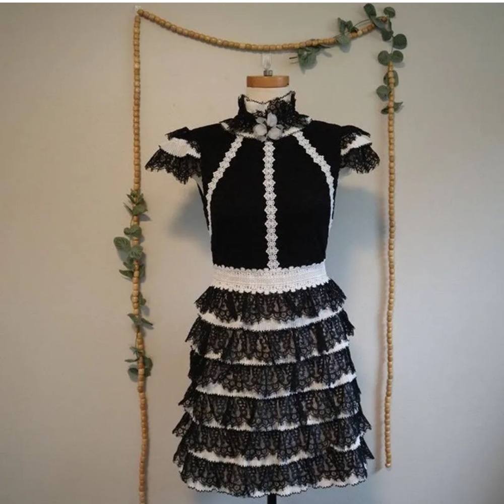 ALICE + OLIVIA Cyra Ruffle Lace Mini Dress Size 10